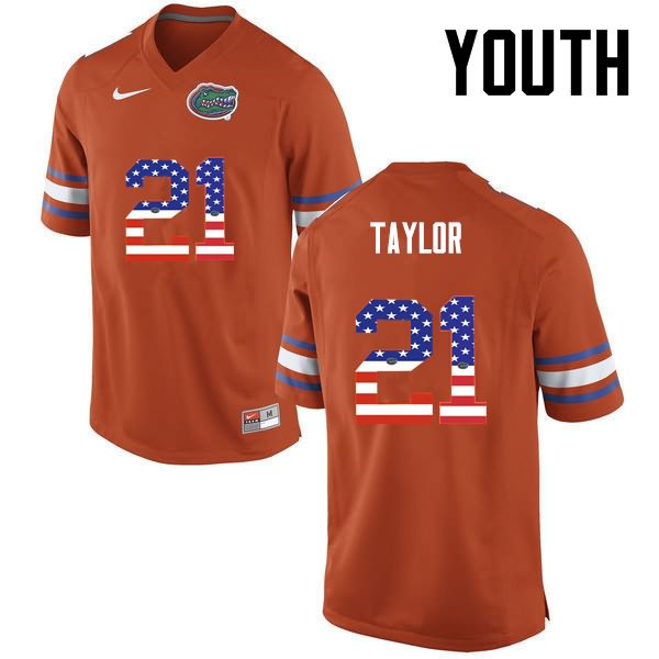 NCAA Florida Gators Fred Taylor Youth #21 USA Flag Fashion Nike Orange Stitched Authentic College Football Jersey QZT8564BO